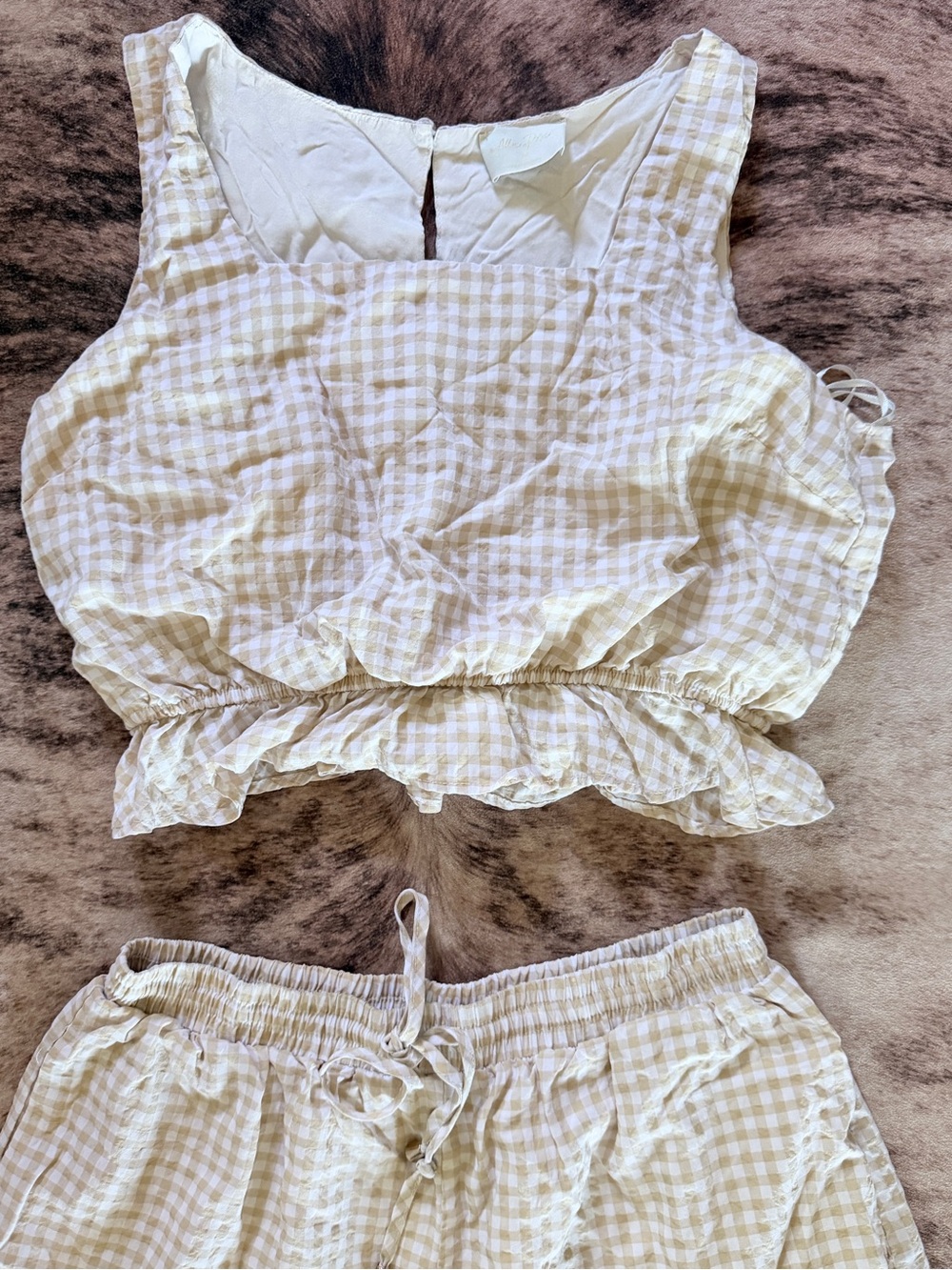 Women’s Gingham Crop Pajama Set - Cream Check